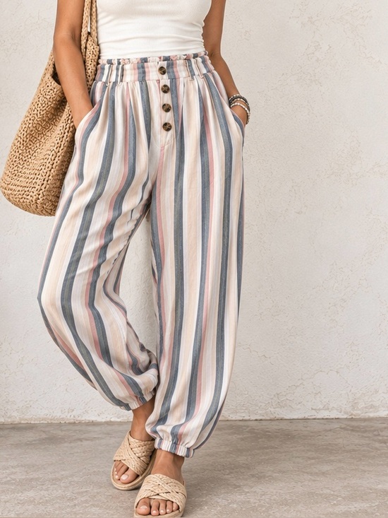 American Eagle Outfitters Pants - American Eagle Striped Paperbag Waist Beach Jogger Pants Size M
